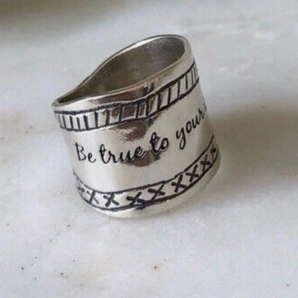 Silpada “Be True to Yourself” engraved Cigar Band Ring .925 Silver Size 9 - Picture 3 of 5
